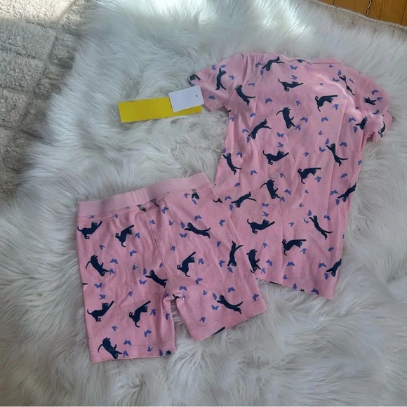 Crewcuts J. Crew Kids Pink 2-Piece Pajama Set with Blue Cat and Butterfly Print - Picture 6 of 8